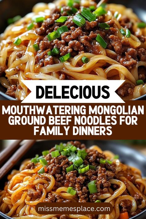 Elevate your family dinner game with this Mouthwatering Mongolian Ground Beef Noodles Recipe! A perfect blend of savory ground beef, colorful bell peppers, and egg noodles drenched in a delicious soy sauce makes this dish a crowd-pleaser. Ready in just 30 minutes, it’s simple enough for a weeknight meal yet impressive enough for special occasions. Add your choice of vegetables or a hint of spice to make it your own. Enjoy flavorful bites that bring everyone to the table for a hearty feast! Quick Meals With Ground Beef Simple, Clean Eating Recipes With Ground Beef, Ground Beef Recipes Picky Eaters, Ground Beef Recipes For A Crowd, Egg Noodle Meals, Ground Beef Mongolian Beef Recipe, Recipe Ideas With Ground Beef, Mongolian Beef And Noodles, Impressive Dinner Ideas