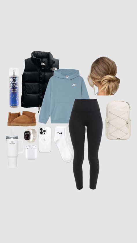 Outfit For A Cold Day, Cute Outfits With Blue Leggings, Outfit Ideas For School Collage, Cute Outfits For The Winter, Cute School Outfits For Winter, Winter Outfits Middle School, What To Wear To School Winter, Cute Basic Winter Outfits, Hockey Game Fits