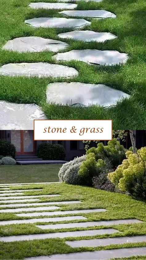 garden design Yard Stepping Stones Walkways, Pathway Through Lawn, Stepstone Pathway, Grass Pathways In Garden, Pathway In Grass Paths, Zen Walking Path, Stone And Grass Pathway, Backyard Walkway Ideas, Stone Pathway Ideas