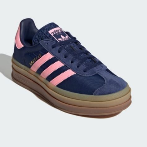 ***Just Released*** Brand New Adidas Gazelle Bold Dark Blue/Pink Spark Us Women's Size 6.5 Blue And Pink Gazelle, Adidas Gazelle Aesthetic, Colorful Adidas, Hoco Shoes, Adidas Bold, Adidas Gazelle Outfit, Shoe List, Pink Gazelles, Adidas Gazelles