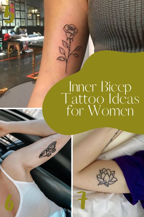 31 Bicep Tattoo Ideas for Women - TattooGlee Bicep Tattoo Ideas, Outer Bicep Tattoos, Tattoo Bicep, Inside Bicep Tattoo, Arm Women, Bicep Tattoo Women, Bicep Tattoos, Inside Of Arm Tattoo, Tattoo Placement Arm