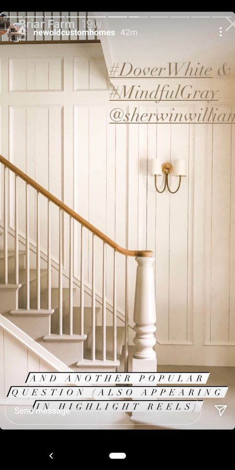 Painted Stair Railings, Staircase Paneling, Wainscoting Staircase, Painted Staircases, Stair Wall, Cozy Basement, Painted Stairs, Favorite Paint Colors, Staircase Railings