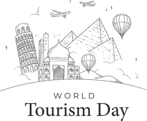 World Tourism Day Poster, Tourism Day Poster, National Tourism Day, World Tourism Day, International Tourism, Tourism Day, Monument, Tourism, Hand Drawn