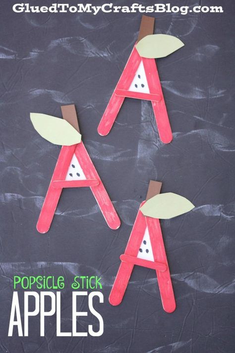 Popsicle Stick Apples - Kid Craft Preschool Apple Theme, A Is For Apple, September Crafts, Abc Crafts, Apple Preschool, School Kids Crafts, Apple Activities, Apple Craft, Alfabet Letters