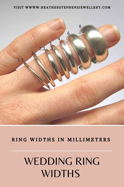 Tips on choosing your perfect wedding ring width. Women's Wedding Rings, Ring Width Chart, Wedding Ring Silver Simple, Women Wedding Rings Gold, Man Wedding Ring, Silver Gold Wedding, My Wedding Ring, Engagement Rings Uk, Hammered Wedding Rings