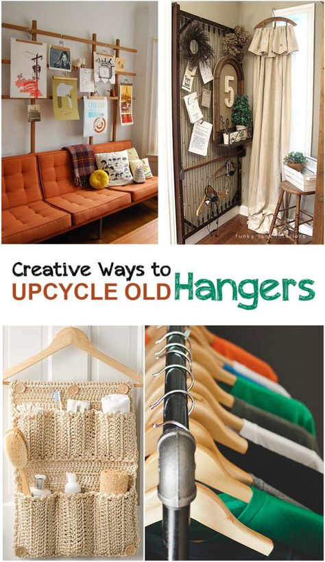 Creative Ways to Upcycle Old Hangers Upcycle Old Clothes, Pants Hanger, Vintage Hangers, Funky Junk Interiors, Hanger Diy, Hanger Home, Pant Hangers, Plastic Hangers, Wood Hangers