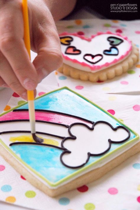 Paint-by-Party cookies double as an activity and a party favor for this Adorable Rainbow Unicorn Party - Simple and Sweet with darling details! #rainbowunicorn #rainbowcake #rainbowparty #rainbowunicornbirthday #rainbowsugarcookies #watercolorcookies #paintedcookies Flowers Cookies, Watercolor Cookies, Rainbow Unicorn Birthday Party, Party Cookies, Paint Cookies, Rainbow Unicorn Birthday, Rainbow Cookies, Party Hostess, Cookie Kit