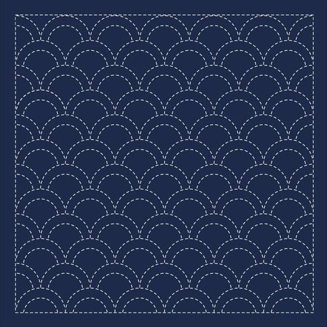 Seigaiha Sashiko Pattern Sashiko Waves, Sashiko Pattern, Waves Line, Japanese Patterns, Running Stitch, Traditional Japanese, Blue Sea, Japanese Traditional, Printing On Fabric