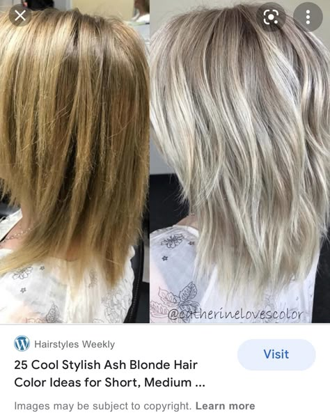 Shaggy Bob For Thinning Hair, Grey Hair With Platinum Highlights, Silver Hair Highlights Blonde, Blonde Gray Hair Color Ideas, Teasy Lights Blonde, Grey Blending Highlights Blondes, Grayish Blonde Hair, Greyish Blonde Hair, Sand Blonde Hair