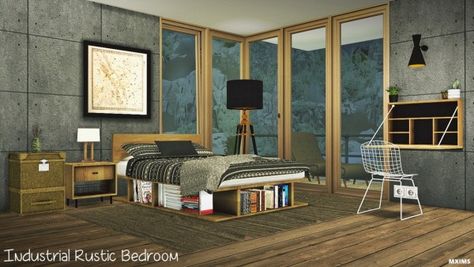 MXIMS: Industrial rustic bedroom • Sims 4 Downloads Sims 4 Bedroom, Bedroom Updates, Interior Decorating Styles, Sims 4 Cc Furniture, Industrial Loft, Sims 4 Houses, Diy Chair, Rustic Bedroom, Rustic Industrial