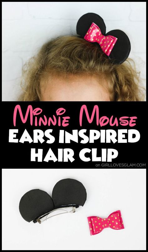 Minnie Mouse Ears Hair Clip on www.girllovesglam.com Mickey Mouse Hair Bows, Diy Minnie Mouse Ears Hair Clip, Mickey Ear Clips, Disney Hair Accessories, Minnie Mouse Hair, Mouse Hair, Diy Disney Ears, Diy Mickey Ears, Disney Hair