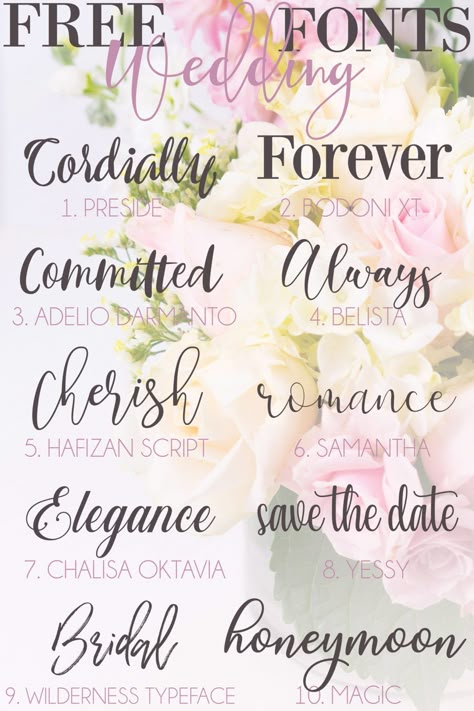 10 free wedding fonts that you can use in Cricut Design Space to make all your custom wedding projects for your dream wedding. #cricutfonts #weddingfonts #freefonts #freecricutfonts #cricutweddingfonts #diywedding #cricutwedding #crafts #diy Wedding Cricut, Free Fonts For Cricut, Cricut Wedding, Fonts For Cricut, Fun Fonts, Wedding Projects, Cricut Tips, For Wedding Dresses, Cricut Fonts