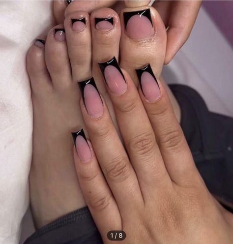 Black French Nails, Black French Tips, Black Acrylic Nails, Long Acrylic, Manicure Kit, Nail Forms, Short Acrylic Nails Designs, Girls Nails, Foot Care