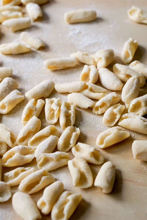 Homemade Cavatelli Pasta. Cavatelli Pasta Recipe, Homemade Cavatelli, Cavatelli Pasta, Cheese Homemade, 2 Ingredient Recipes, Low Calorie Dessert, Pasta Fatta In Casa, Cheese Making, Homemade Cheese