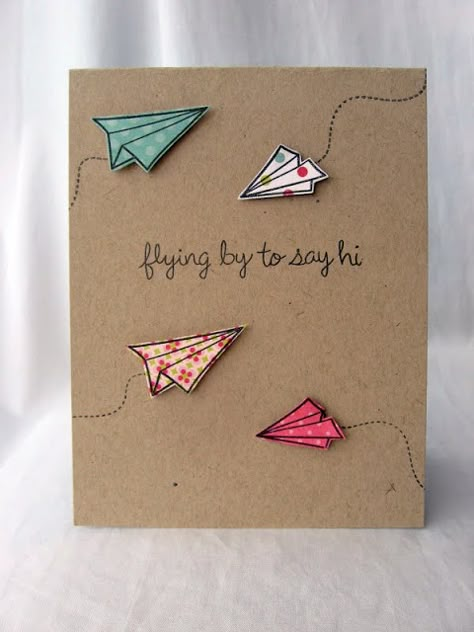 Simple Card Idea, Diy Cards Handmade Simple Paper Crafts, Cards Simple Handmade, Simple Handmade Cards, Hand Lettering Cards, Bday Cards, Card Drawing, Paper Airplanes, Birthday Diy