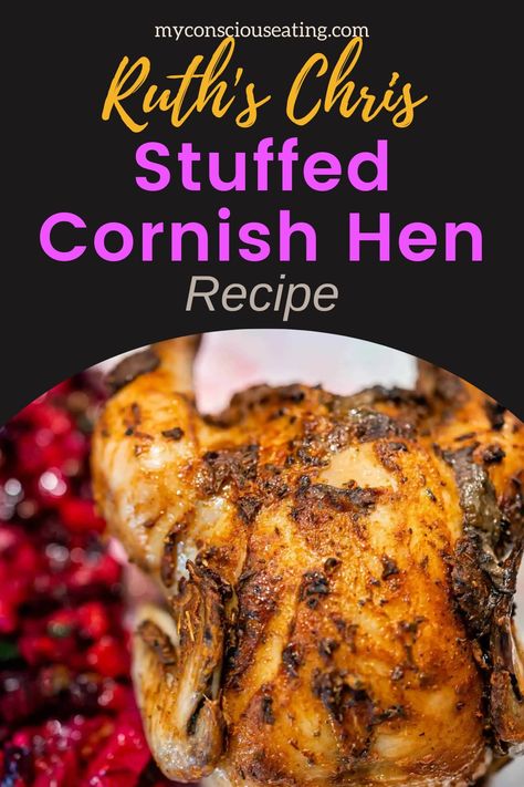 Stuffed Cornish hen on a dinner plate Cornish Hens Stuffed With Wild Rice, Cornish Hen Thanksgiving Recipe, Cornish Hen Recipe Christmas, Cornish Hen Stuffed With Wild Rice, Best Cornish Game Hen Recipes, Game Hens Recipes, Cornish Hen Stuffing, Christmas Cornish Hen Recipe, Stuffed Cornish Hen Recipe Wild Rice