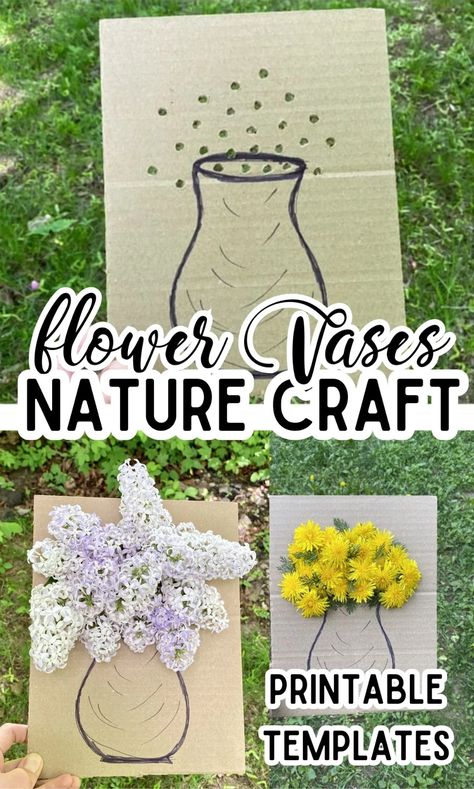 Flower Vases Nature Craft Activity - In The Playroom Plant A Flower Day Activities, Preschool Vase Craft, Garden Theme Crafts For Preschool, Crafts With Real Flowers, Flower Science Preschool, Wild Flower Crafts For Kids, Flower Party Games, Flower Crafts For Kids Preschool, Flower Activity Preschool