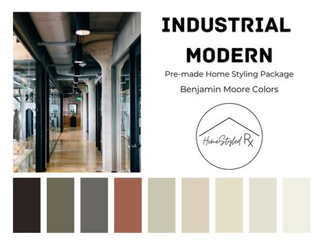 Industrial Design Paint Colors, Boho Industrial Paint Colors, Industrial Style Paint Colors, Industrial Office Paint Colors, Industrial Paint Colors Interiors, Industrial Modern Color Palette, Industrial Color Pallete, Industrial Farmhouse Color Palette, Industrial Interior Color Palette