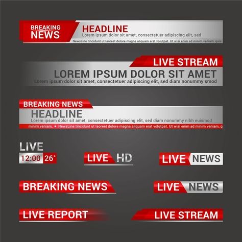 Live stream news banners template Free V... | Free Vector #Freepik #freevector #banner #template #tv #news Facebook And Instagram Logo, Business Newsletter Templates, News Logo, Banners Template, Banner Background Hd, Lower Third, Footer Design, World Map Wallpaper, Desain Editorial