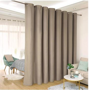 No temporary walls allowed: Using curtain room dividers in your NYC apartment Curtain Divider, Temporary Room Dividers, Curtain Room Divider, Insulated Drapes, Beige Room, Patio Door Curtains, Divider Curtain, Hanging Room Dividers, Diy Room Divider