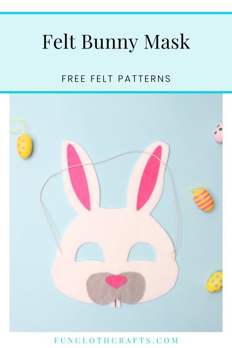 Looking for a no-sew felt bunny rabbit mask for kids? Follow this tutorial and learn how to make a felt mask of a bunny. It's a lovely costume mask for Easter time and Easter hunts. The DIY felt bunny mask with a free pattern is a quick and easy felt craft project. Felt Spring Crafts, Bunny Mask Craft, Rabbit Face Mask, Easter Bunny Mask, Sew Bunny, Bunny Face Mask, Felt Crafts Kids, Felt Easter Crafts, Easy Felt Crafts