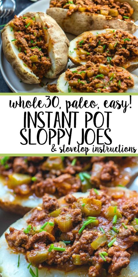 This Whole30 instant pot sloppy joes recipe is sure to be a new family favorite. Even though it's Paleo, and totally sugar free, it still has that familiar, classic flavor we all know and love. This Whole30 beef recipe is also budget friendly! Using the instant pot method allows for a fast cook time for a weeknight dinner, or gives you the ability to quickly whip up a large batch of everyone's favorite American staple without much hands on time! It's also a great freezer meal, so go ahead and do Instant Pot Sloppy Joes, Whole30 Beef Recipes, Whole30 Instant Pot, Whole30 Beef, Paleo Menu, Sloppy Joes Recipe, Freezer Meal, Sloppy Joe, Beef Recipe