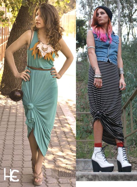 Cute way to tie up your maxi dress or skirt Maxi Dress Knot, Knotted Maxi Skirt, How To Tie A Knot, Tie Maxi Dress, Wear To Work Dress, Knot Dress, Long Maxi Skirts, Night Out Dress, Diy Dress