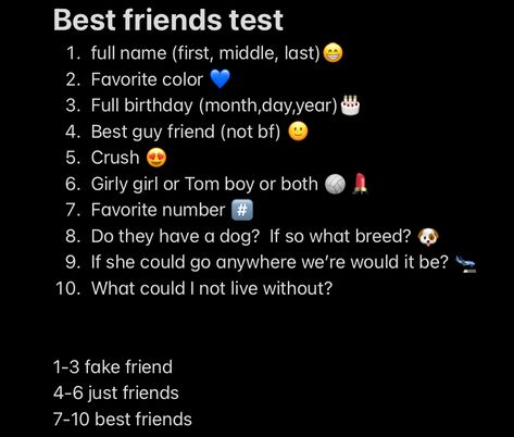 Hope you like this best friend test! Friendship Test Questions, Bsf Test, Best Friend Test Questions, Fake Friends Test, Things To Ask Your Best Friend, What Color Am I Friend Test, Fake Friend Test, Types Of Best Friends, Bestie Test