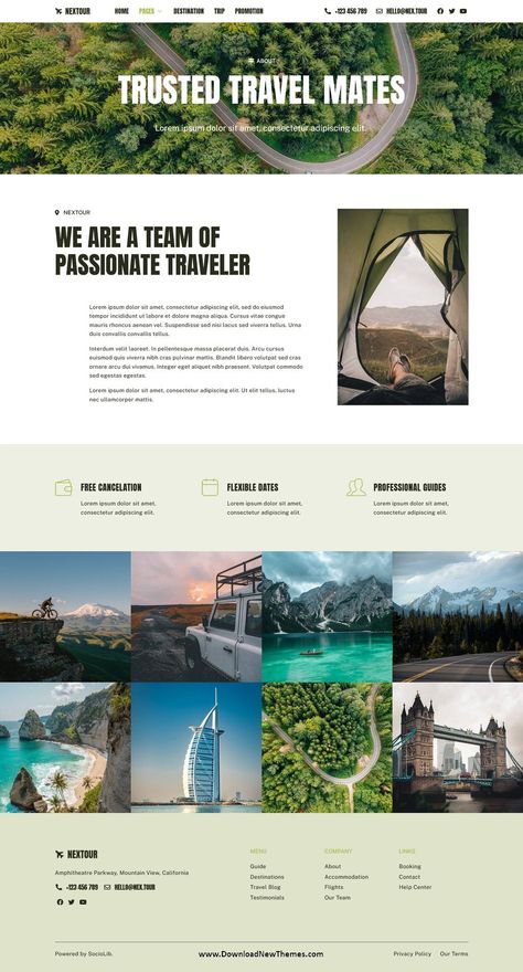 Nextour - Tour Guide & Travel Agency Elementor Template Kit is a Tour Guide & Travel Agency Elementor Template Kit designed for use with the Elementor page builder plugin for WordPress. It is a pre-designed set of templates and layouts that can be used to create a website for a tour guide, adventure, outdoor, camping, tourism or travel agency to download now & live preview click on image 👆 Agency Website Inspiration, Webpage Design Layout, Travel Blog Design, Travel Agency Website, Travel Website Templates, Travel Website Design, Unique Web Design, Agency Website Design, Website Design Wordpress