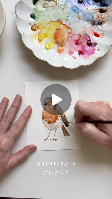 Emily Lex on Instagram: "Painting a robin.   #watercolor #elstudio" How To Paint A Robin Acrylic, Watercolor Robin Tutorial, Christmas Birds Painting, Emily Lex Watercolor, Robin Bird Painting, Robin Watercolour, Watercolour Robin, Watercolor Robin, Robin Illustration