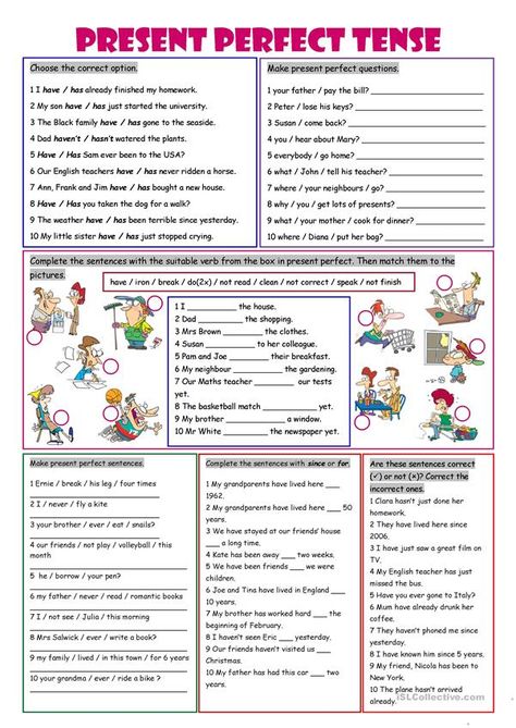 Present Perfect Tense - English ESL Worksheets for distance learning and physical classrooms Present Perfect Tense Exercises, Present Perfect Simple, Tense Worksheet, Present Perfect Tense, Tenses Exercises, Tenses English, Perfect Tense, Grammar Exercises, English Worksheet