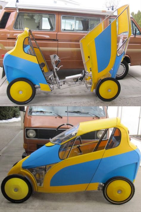 Pedal-powered Tilt4orce velocar leans into turns Small Electric Cars, Bike Cargo Trailer, Kids Wagon, Home Gym Garage, Recumbent Bicycle, Biking Diy, Reverse Trike, Power Bike, Cycle Car