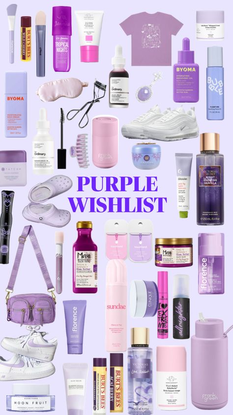 purple wishlist for inspo Purple Products Aesthetic, Purple Products, Purple Wishlist, Purple Gift Box Ideas, Purple Items, Purple Gifts, Skincare Aesthetic Purple, Purple Skin Care Products, Lavender Skin Care Products