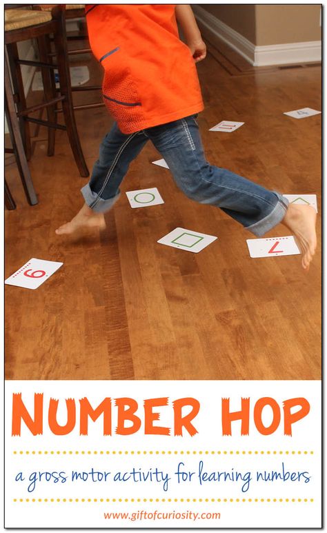 Number hop: a gross motor activity for learning numbers || Gift of Curiosity Number Activities For Preschool, Easy Learning Activities, Learning Numbers Preschool, Number Activities Preschool, Kinesthetic Learning, Gross Motor Activity, Number Game, Science Activity, Activities For Preschool