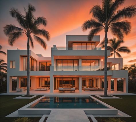 Miami Mansion with Sunset Miami Dream House, Miami House Aesthetic, Miami Luxury Homes, Beach House In Australia, California Aesthetic Home, Houses In Miami, Multimillion Dollar Homes, Mafia Mansion, Luxury Miami Apartments