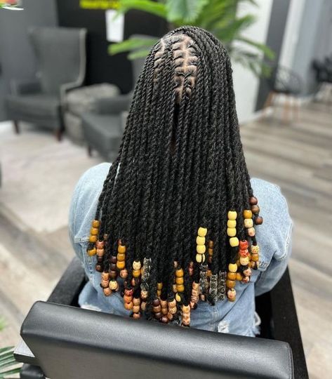 Two Strand Locs With Beads, Two Strand Twist Locs With Beads, Locs With Hair Added, 2 Strand Twist Locs Style Women, Two Strand Twist With Beads, Marley Twists With Beads, Two Strand Twist Locs Styles For Women, Hair Styles For Dreads, Invisible Locs Hairstyles