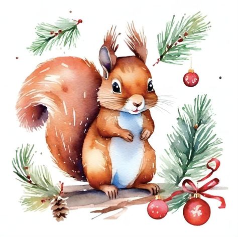 Festive digital clipart with a cute squirrel for your Christmas greetings! Images Of Squirrels, Squirrel Clipart, Squirrel Christmas, Squirrel Painting, Christmas Squirrel, Cute Squirrel, Red Squirrel, Holiday Invitations, Watercolor Christmas