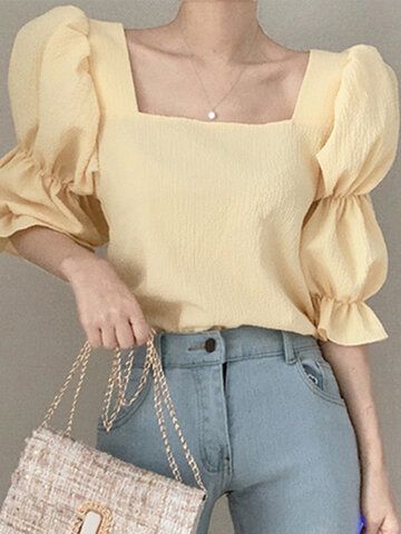 I found this amazing Solid Square Collar Puff Sleeve Blouse For Women with US$18.99,and 14 days return or refund guarantee protect to us. --Newchic Sheer Chiffon Blouse, Pleated Sleeves, Bubble Sleeve, Sleeves Clothing, Ruffled Collar, Linen Pants Women, Chiffon Ruffle, Puff Sleeve Blouse, Sheer Chiffon