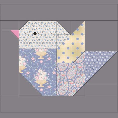 The Bird Quilt Block - Free Pattern Spring Quilt Patterns Free, Easy Christmas Quilt Blocks Free Pattern, Bird Quilt Blocks, Drunkards Path Quilt, Paper Pieced Quilt Patterns, Foundation Paper Piecing Patterns, Quilt Modernen, Spring Quilts, Pattern Quilt