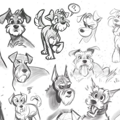 Schnauzer Character Design, Schnauzer Drawing Cartoons, Terrier Dog Drawing, Schnauzer Drawing Sketch, Dog Sniffing Illustration, Cartoon Dogs Character Design, Character Design Expressions, Schnauzer Sketch, Miniature Schnauzer Drawing