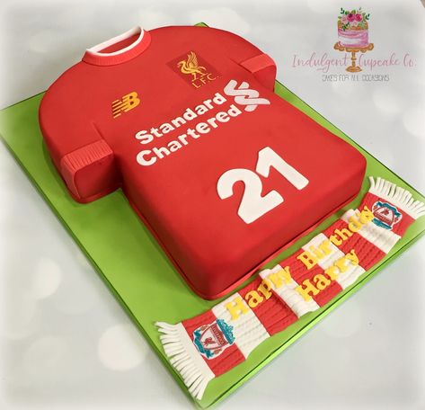 Liverpool Cake Ideas Birthday, Football Shirt Cake, Liverpool Cake, Jersey Cake, Hunting Cake, Shirt Cake, Liverpool Football, Liverpool Fc, 21st Birthday