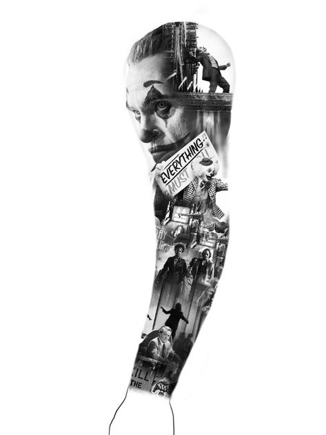 Joker Theme Tattoo Sleeve, Joker Sleeve Tattoo Ideas, Celtic Tattoos For Men, Tiger Tattoo Sleeve, Mangas Tattoo, Joker Tattoo Design, Gangsta Tattoos, Realistic Tattoo Sleeve, Full Sleeve Tattoo Design