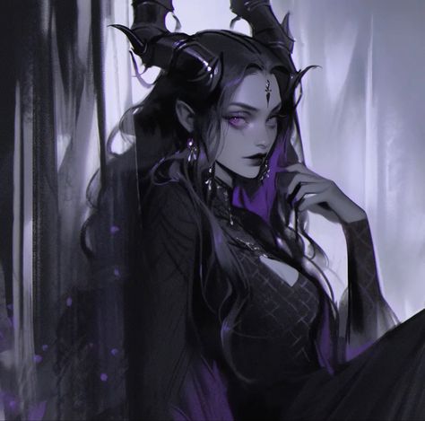 Tiefling Female, Tiefling Bard, Female Demons, Purple Gothic, Gothic Fantasy Art, Female Character Concept, Dope Cartoon Art, Character Design Animation, Fantasy Rpg