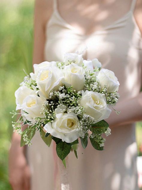 1PC Bridal Bouquet Artificial Rose And Wrist Flower,Wedding Bouquets For Bride Bridesmaid Bouquet Wedding Romantic Bouquet Bride Artificial Flowers Valentine's Day Confession Party,Birthday,Valentine's Day,Mother's Day Gift White         Home Decor, size features are:Bust: ,Length: ,Sleeve Length: Bouquet Of Flowers Bridesmaid, Bridesmaid Flowers Simple, White Rose Bridesmaid Bouquet, Wedding Bouquet Simple, Flower Bouquet Bridesmaid, Nosegay Bouquet, Bridesmaid Bouquet Alternatives, Megan White, White Rose Bridal Bouquet