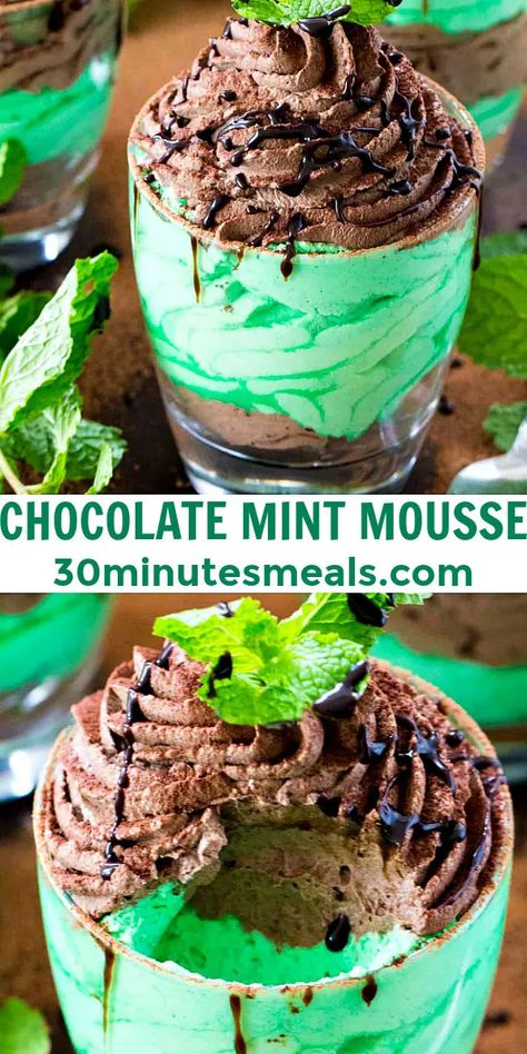 Mint Mousse Recipes, Chocolate Mint Mousse, Mint Treats, Grasshopper Recipe, Mint Mousse, Mint Dessert, Mousse Desserts, Mint Desserts, Homemade Snickers