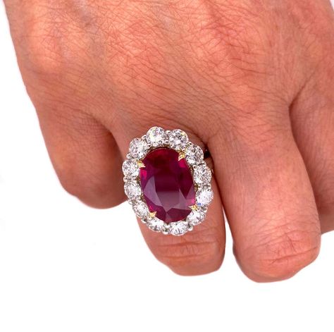 For Sale on 1stDibs - AGL Certified 8.43 Carat Natural Oval Ruby 18K White Gold Diamond Cocktail Ring This incredible Ruby showcases a 8.43 carat, Ruby center. Ruby is certified Ruby Jewelry Ring, Ruby Engagement Ring Vintage, Antique Ruby Ring, Big Diamond Rings, Red Gems, Bling Things, Ruby Ring Vintage, Dream Rings, Jewelry Wishlist