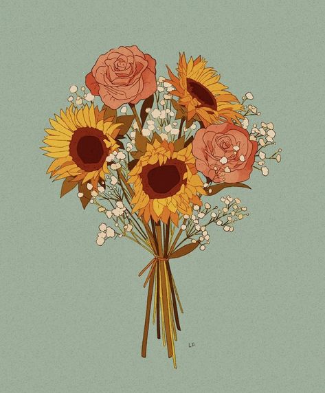 Sunflowers And Roses, Sunflower Drawing, Sunflower Wallpaper, Sketchbook Inspiration, Arte Floral, Cute Wallpaper Backgrounds, Pretty Art, Aesthetic Art, Art Tutorials