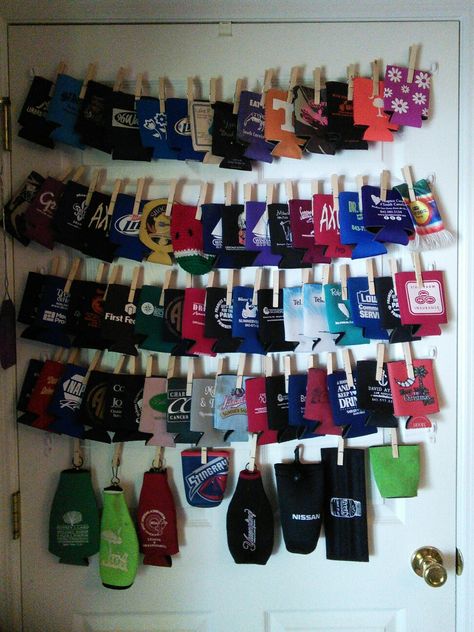 Koozie Can Koozie Display Ideas, Koozie Display Ideas, Coozie Holder Diy, Koozie Storage Ideas, Koozie Storage, Koozie Display, Koozie Holder, Beer Coozie, Summer Party Decorations