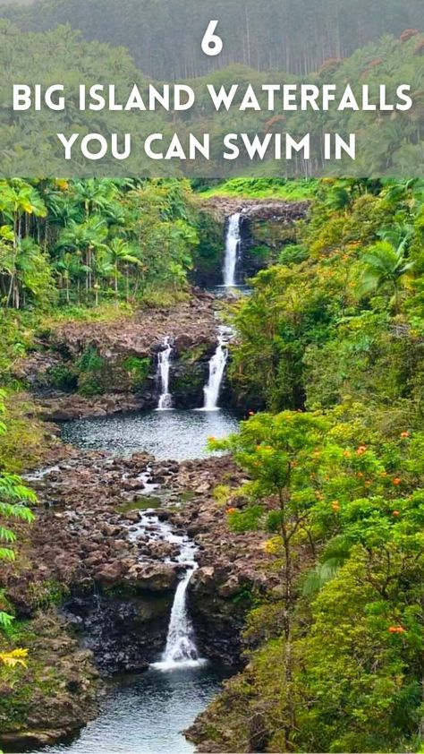 One swimmable Big Island waterfall is Umauma Falls, a three-tiered private waterfall owned by The Umauma Experience not too far from Hilo. Big Island Waterfalls, Private Waterfall, Island Waterfall, Big Island Hawaii, Big Island, Hawaii, Cool Stuff, Swimming, Canning