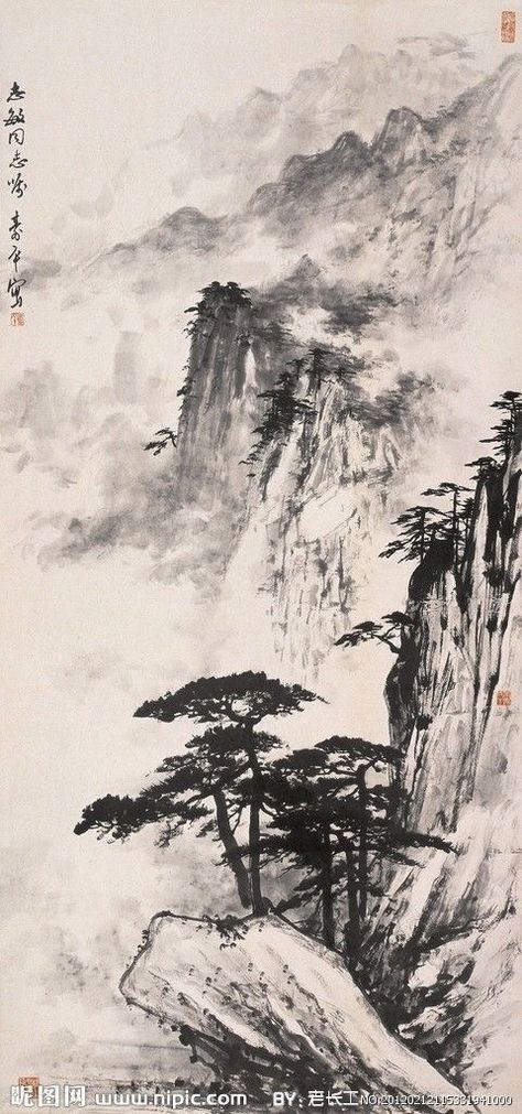 Paintings Black And White, Landscape Black And White, Japanese Ink Painting, Chinese Drawings, Painting Black And White, Scroll Painting, Asian Landscape, Chinese Landscape Painting, Chinese Art Painting